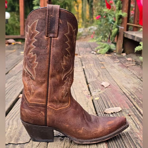 Dan Post Womens, Snip Toe, Brown Leather, Tan Stitching, Cowboy Boots, Size 7M - Picture 7 of 13
